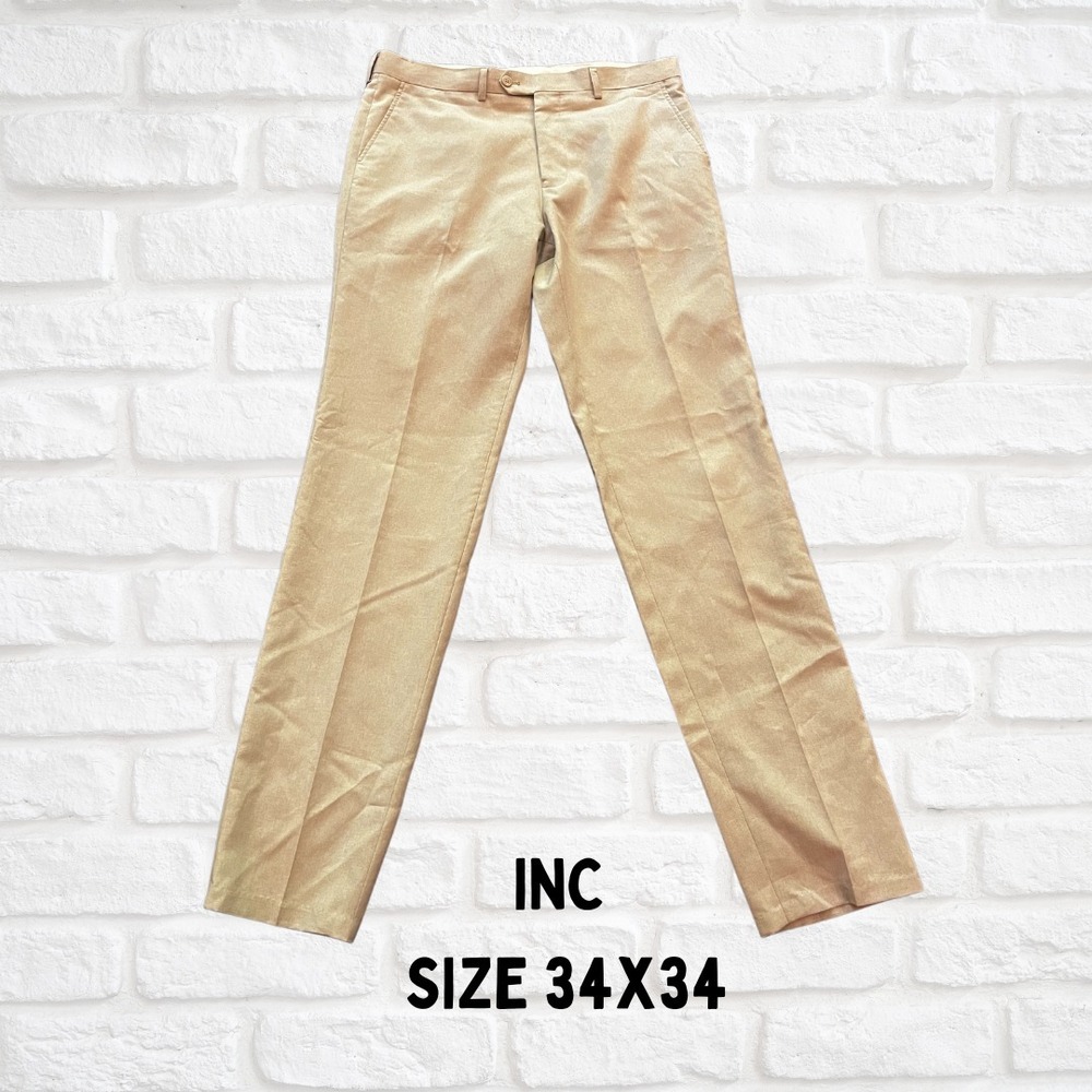 Men's INC Dress Pants, 34x34, Light Beige, 100% Polyester, Formal & Casual Wear